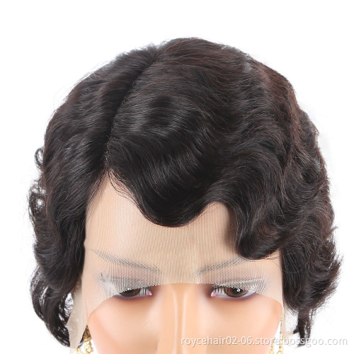 Hepburn Style Short Hair Lace Front Wig For Women, Cheap Ocean Wave Cambodian Virgin Human Hair Swiss J Shape Lace Wig